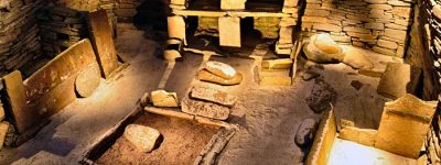 The interior of House One at Skara Brae, showing the internal furnishings similar to that encountered at Structure Eight. (Adam Stanford/www.aerial-cam.co.uk)